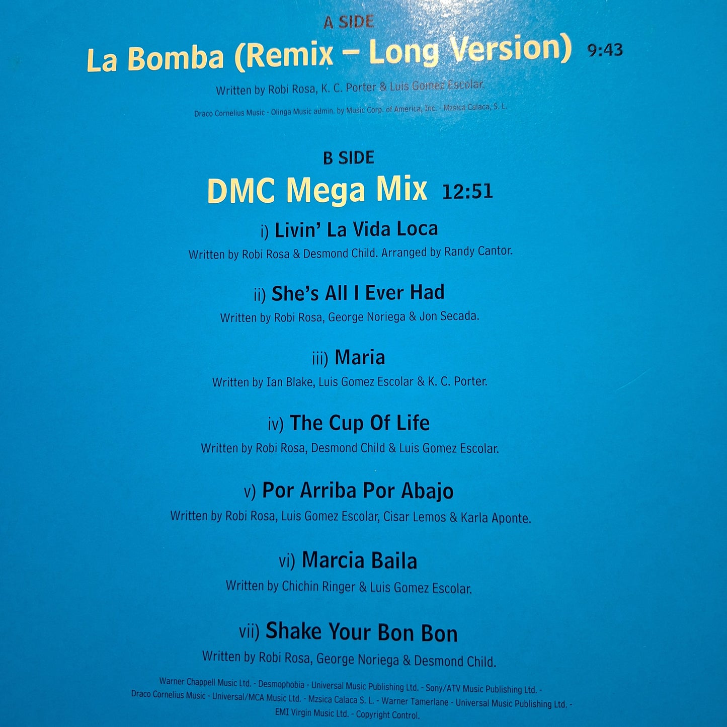 Ricky Martin La Bomba Remix + Megamix Maxi 2da. Mano Usado en Excelente Estado