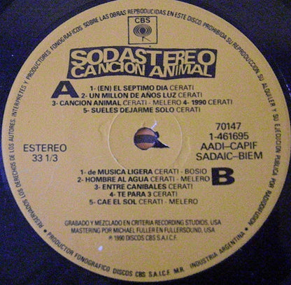 Soda Stereo Cancion Animal LP Nuevo